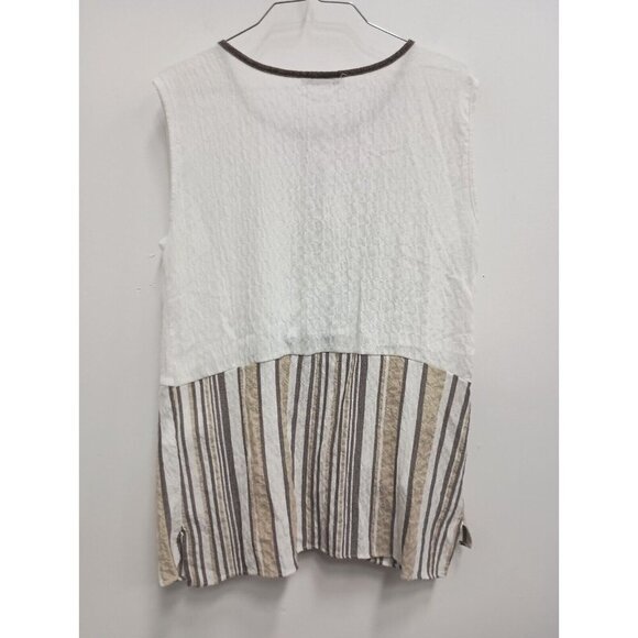 Tusso Womens Sleeveless Gauze Lagenlook Tunic Top Medium White Striped Pockets - Picture 7 of 8